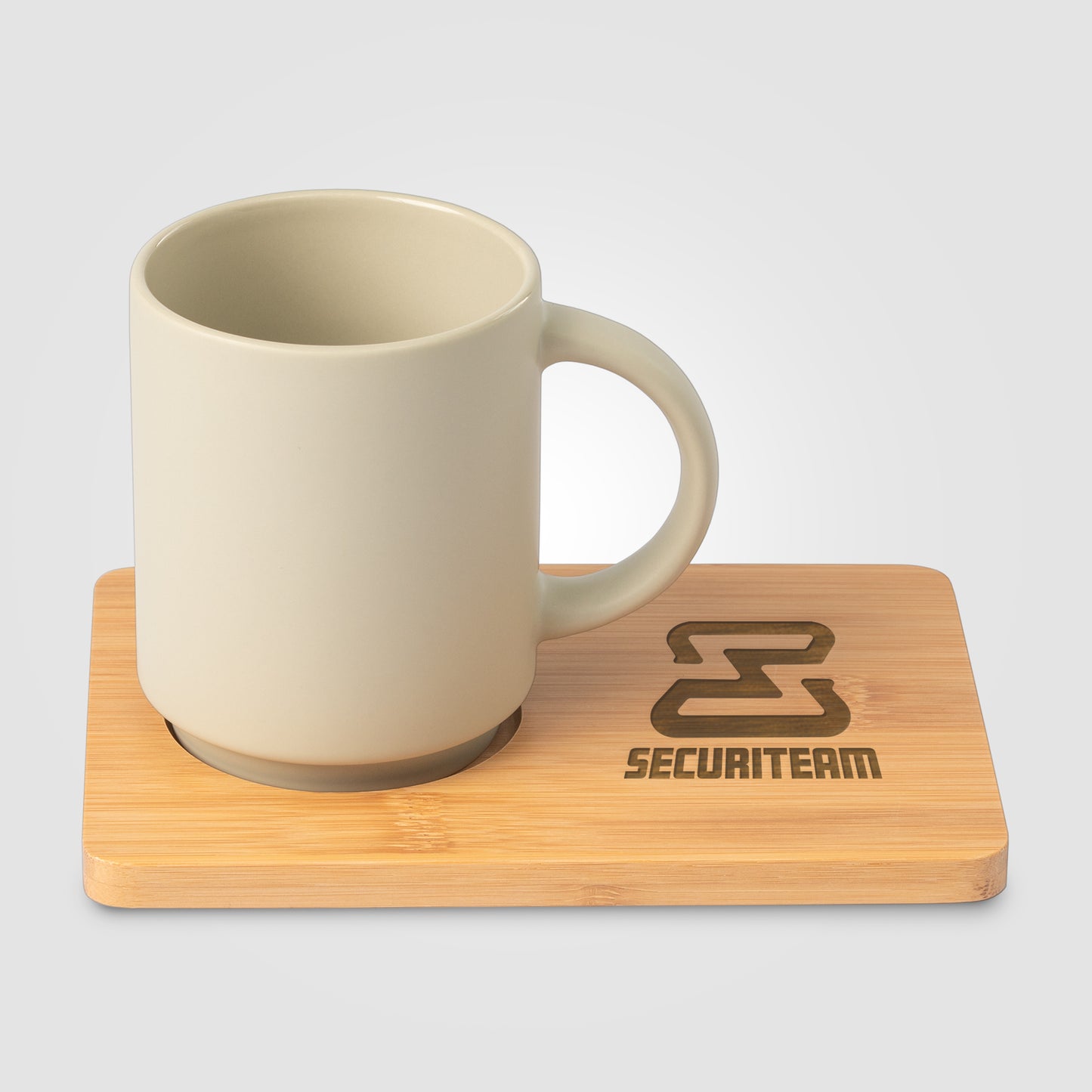 Beige (Product) Café Duo - 11 oz. Ceramic Mug & Bamboo Board Set
