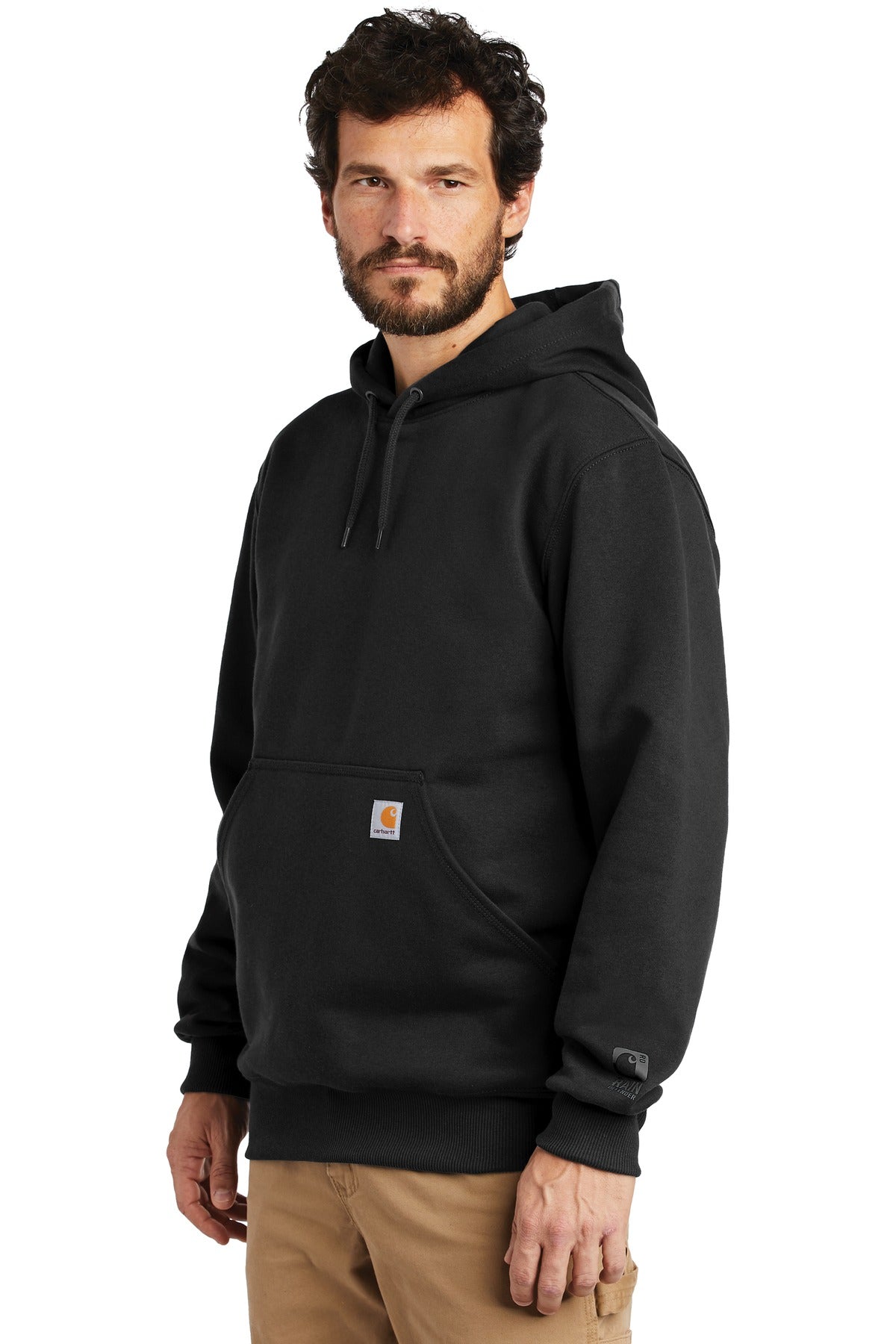 Black Carhartt Rain Defender Paxton Heavyweight Hooded Sweatshirt. CT100615