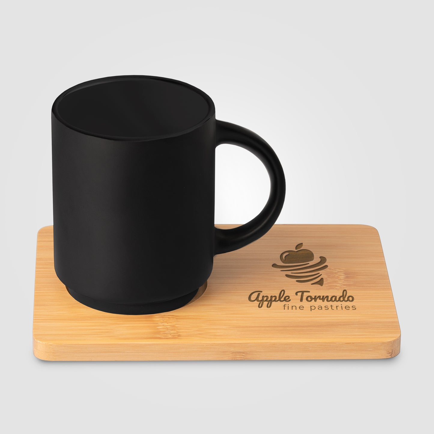 Black (Product) Café Duo - 11 oz. Ceramic Mug & Bamboo Board Set