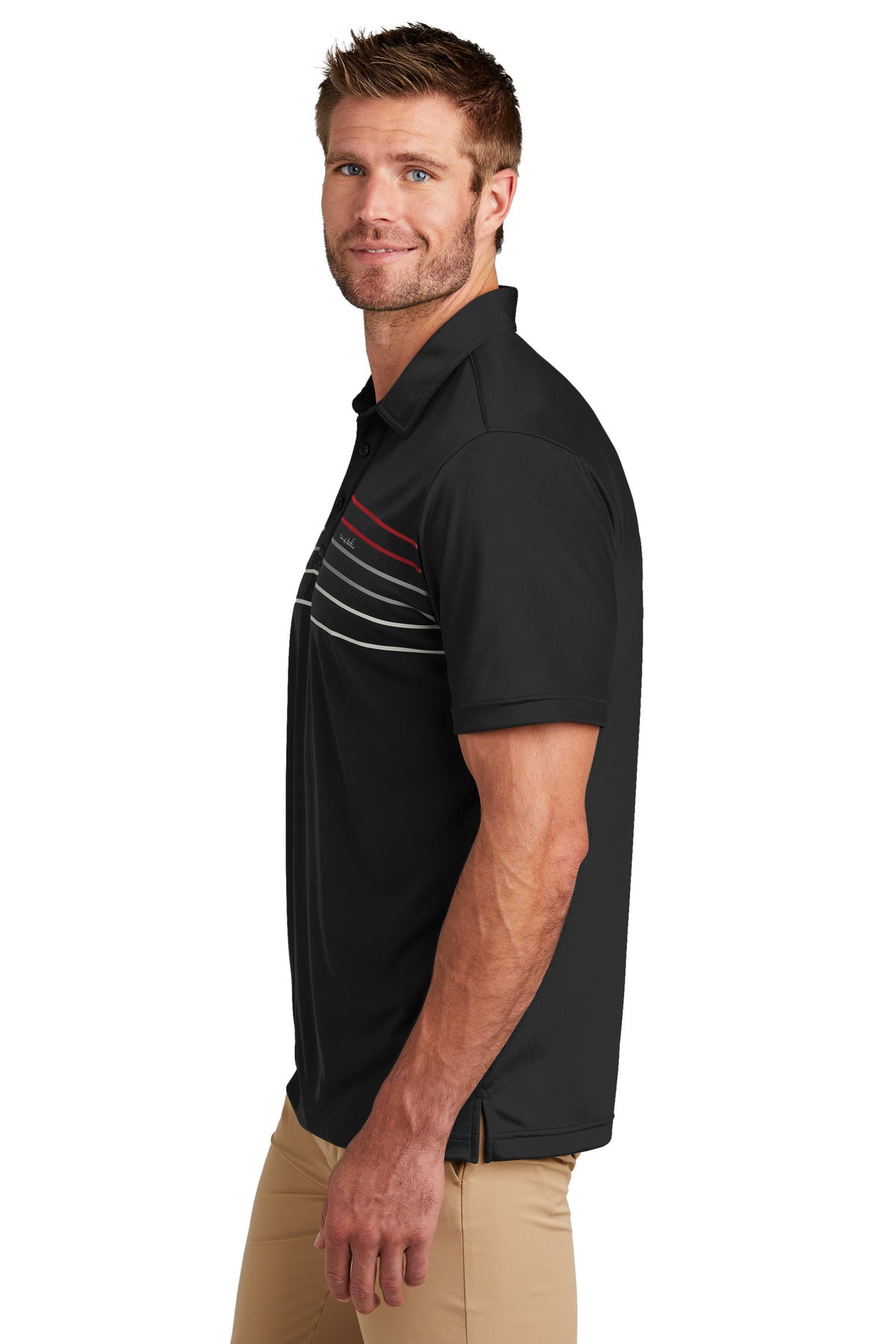 Black TravisMathew Coto Performance Chest Stripe Polo TM1MY400