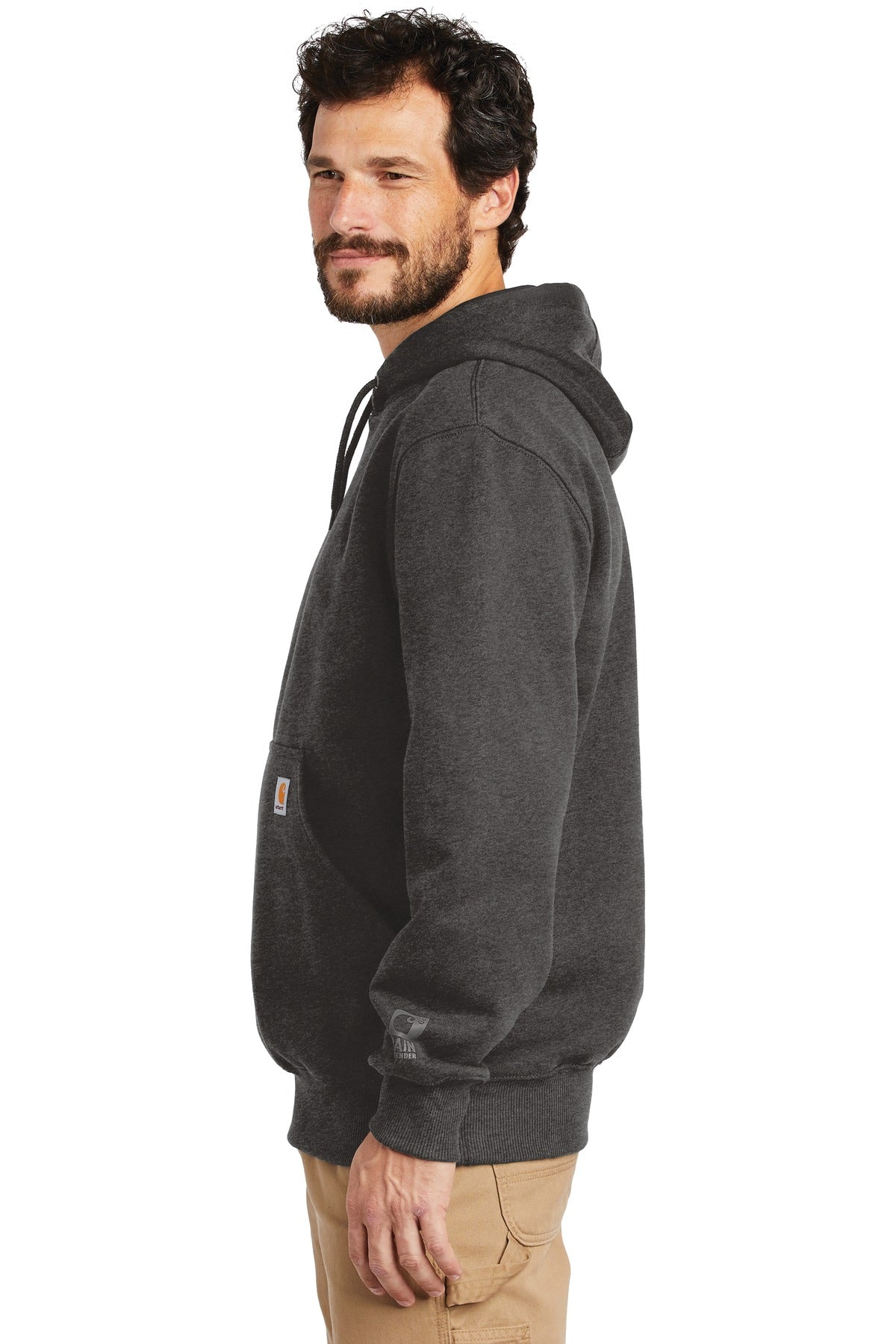 Carbon Heather Carhartt Rain Defender Paxton Heavyweight Hooded Sweatshirt. CT100615