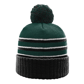 DARK GREEN/BLACK/WHITE Richardson Stripe Pom Baenie
