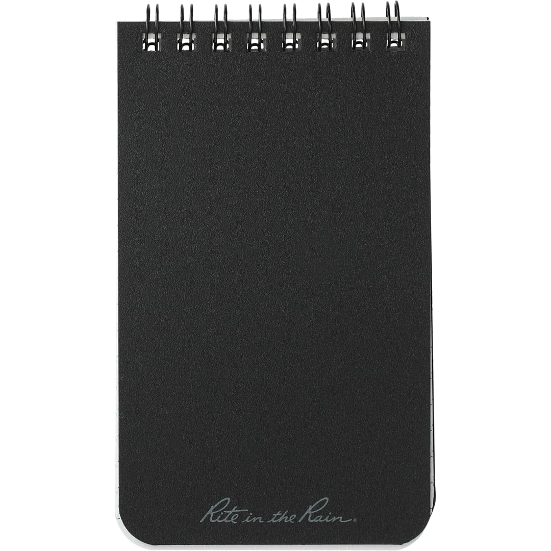 Front View of Black 3” x 5” Rite in the Rain Top Spiral Notebook plain