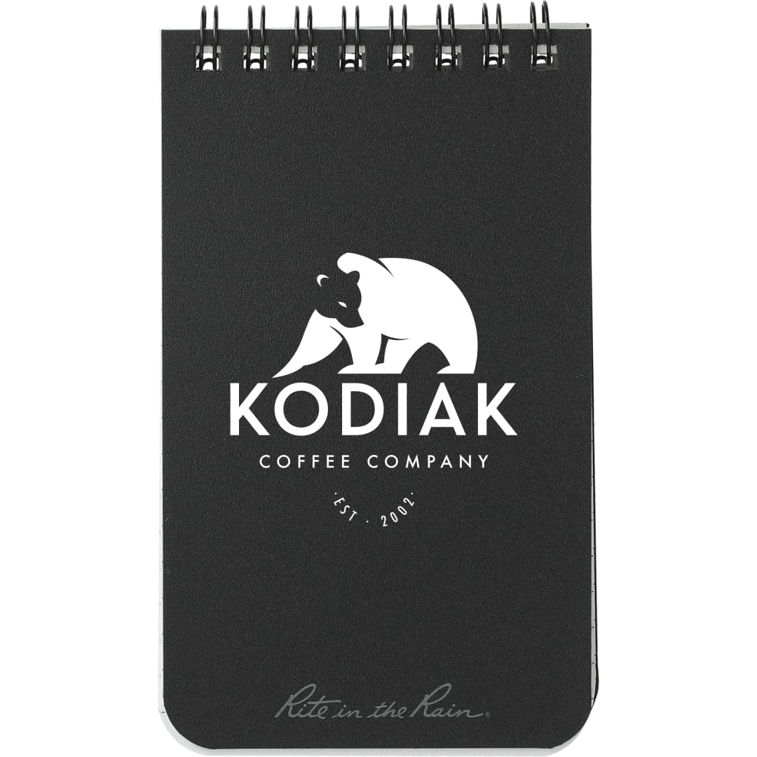 Front View of Black 3” x 5” Rite in the Rain Top Spiral Notebook