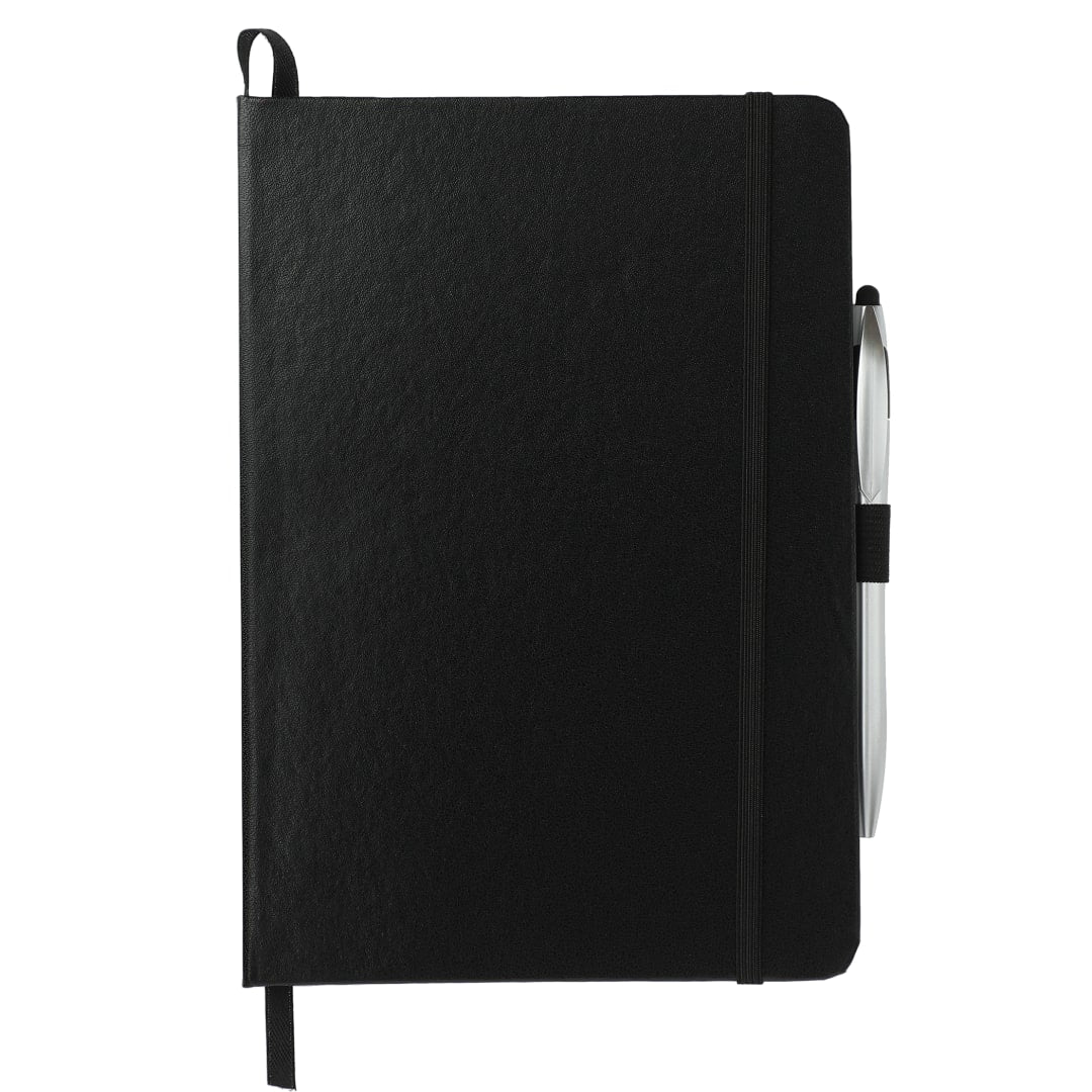 Front View of Black 6" x 8.5" FSC® Mix Crown Journal with Pen-Stylus plain