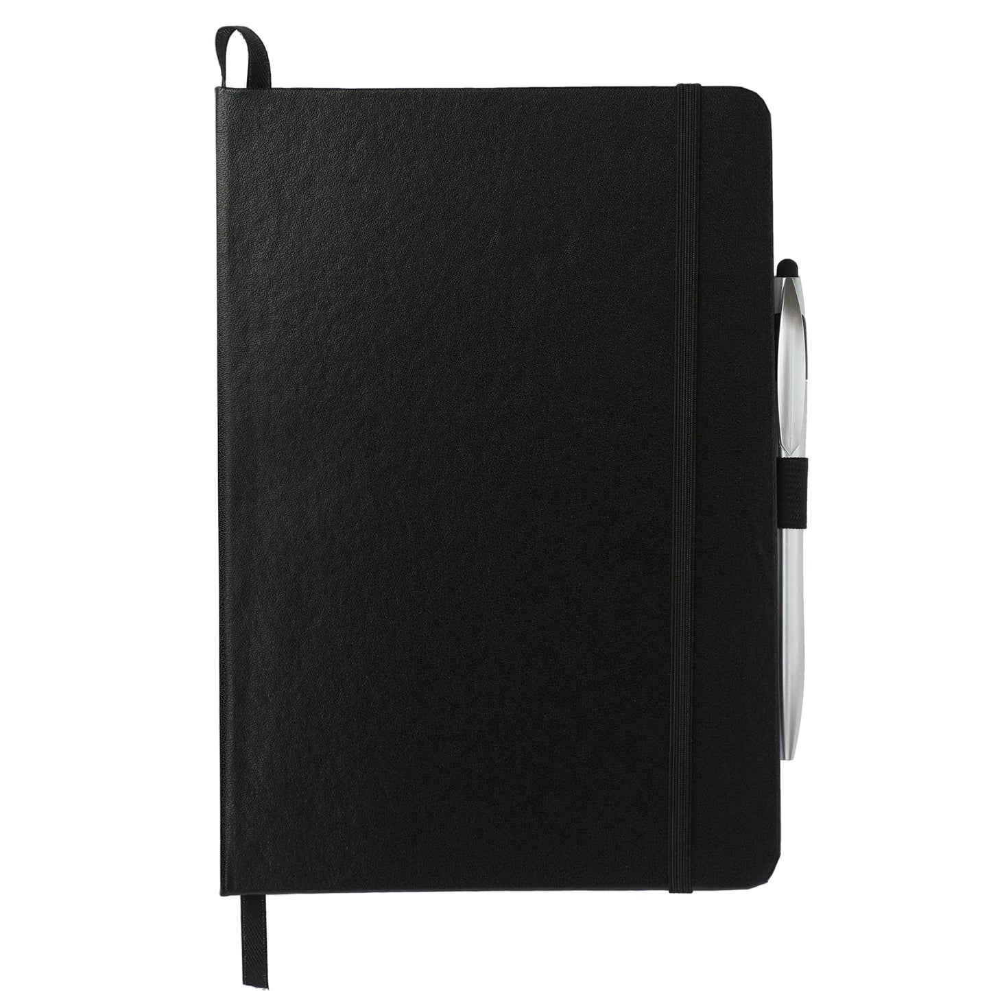 Front View of Black 6" x 8.5" FSC® Mix Crown Journal with Pen-Stylus plain