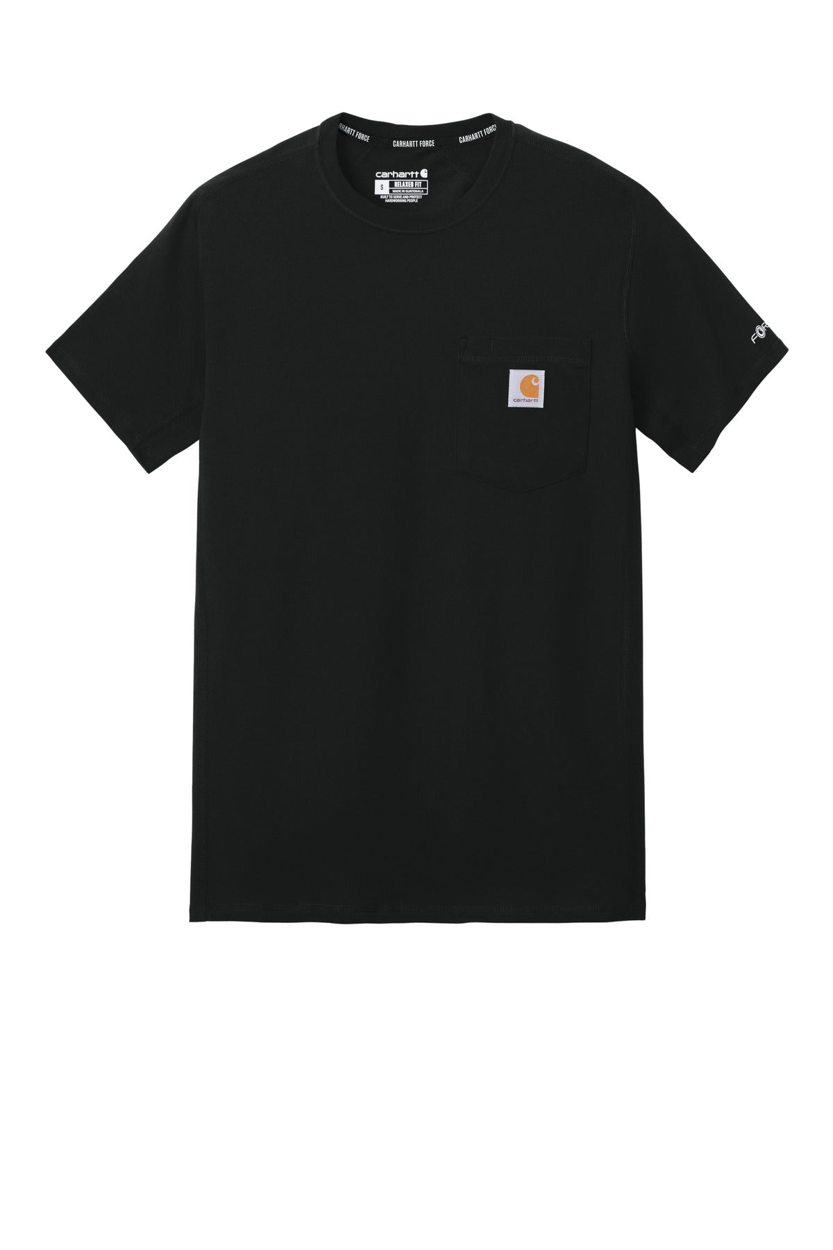 Front View of Black Carhartt Force Short Sleeve Pocket T-Shirt CT106652