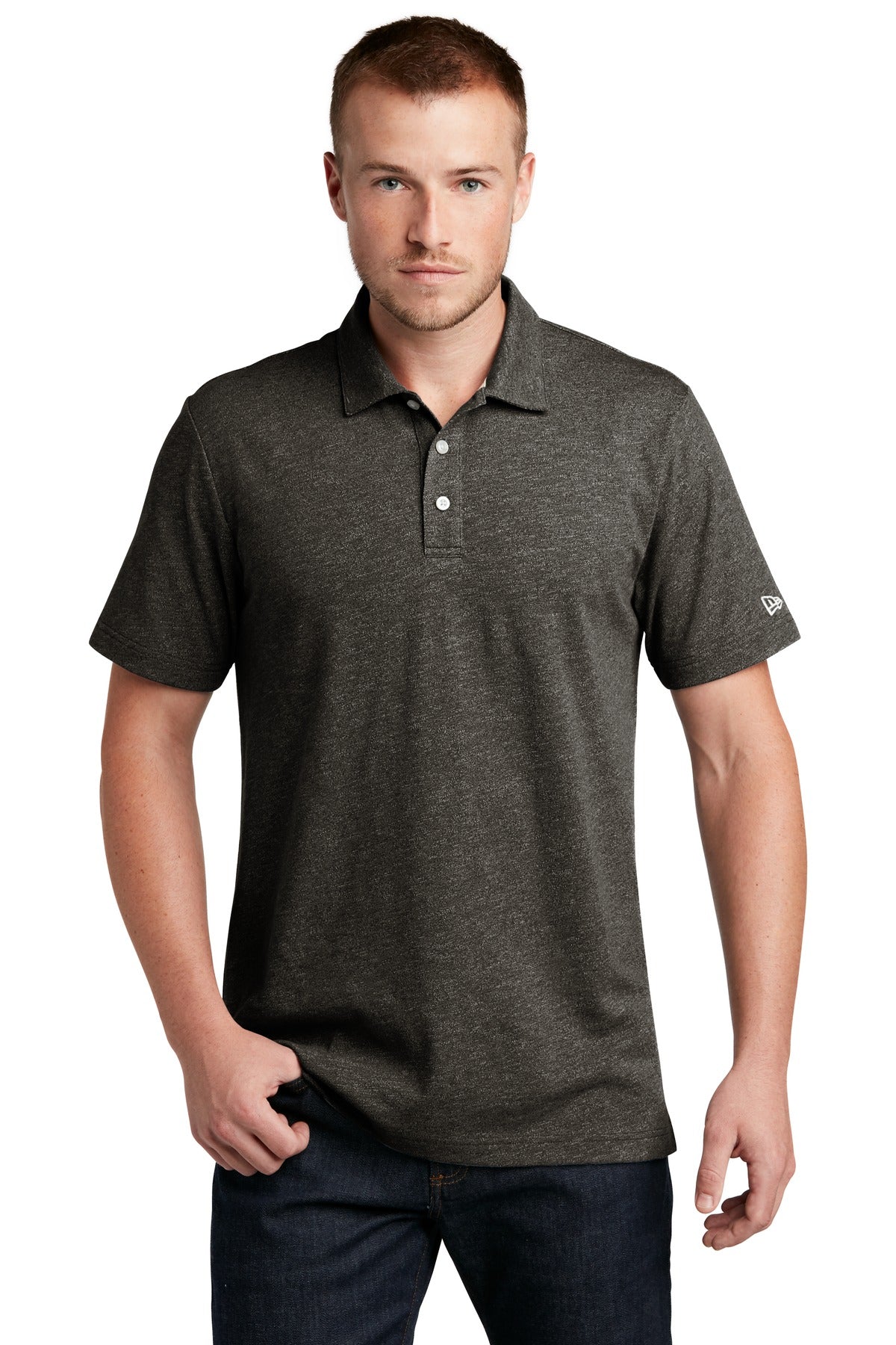 Front View of Black Twist New Era Slub Twist Polo NEA301
