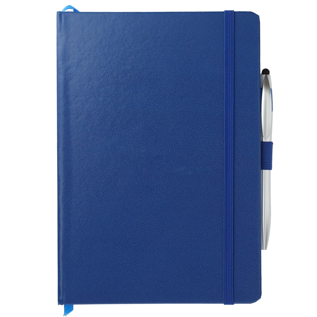 Front View of Blue 6" x 8.5" FSC® Mix Crown Journal with Pen-Stylus plain