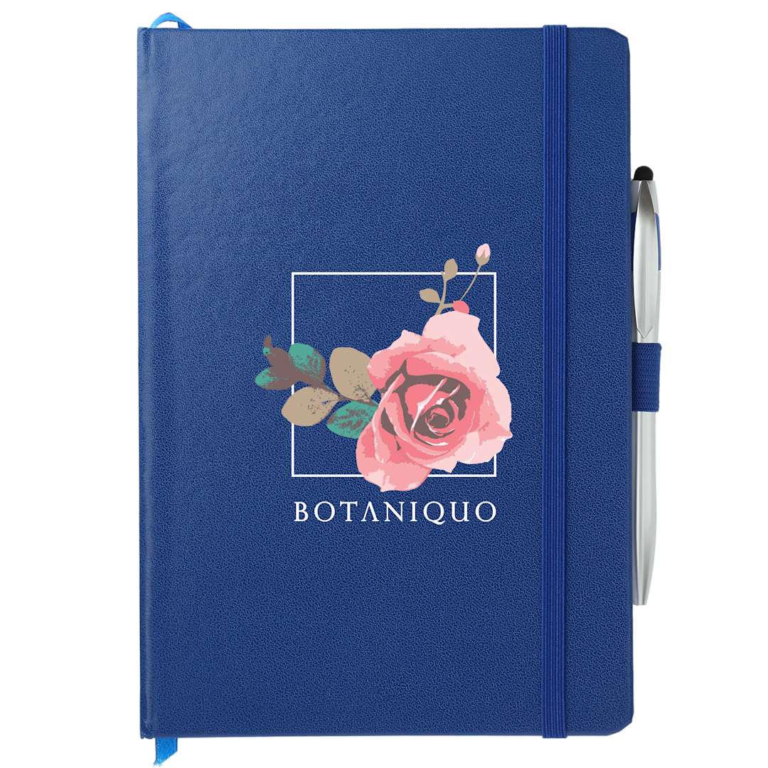 Front View of Blue 6" x 8.5" FSC® Mix Crown Journal with Pen-Stylus