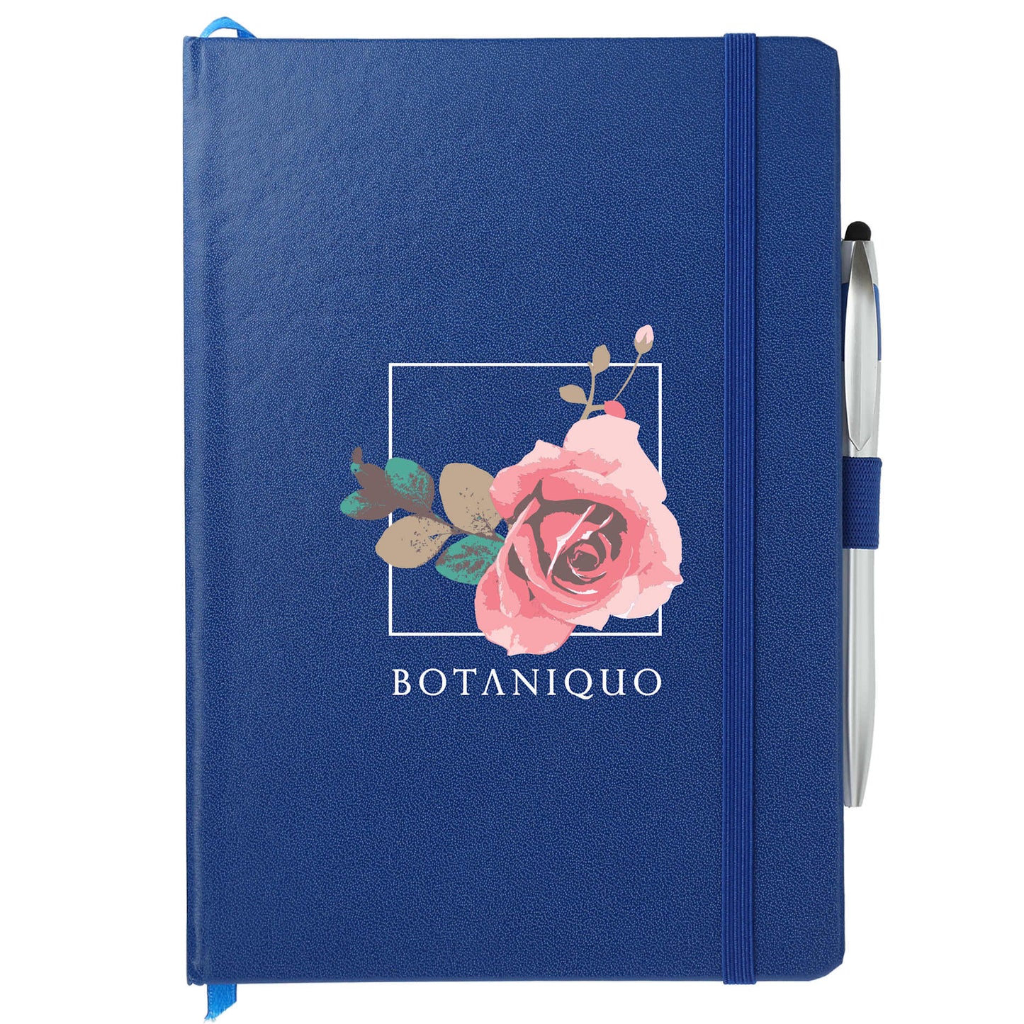 Front View of Blue 6" x 8.5" FSC® Mix Crown Journal with Pen-Stylus