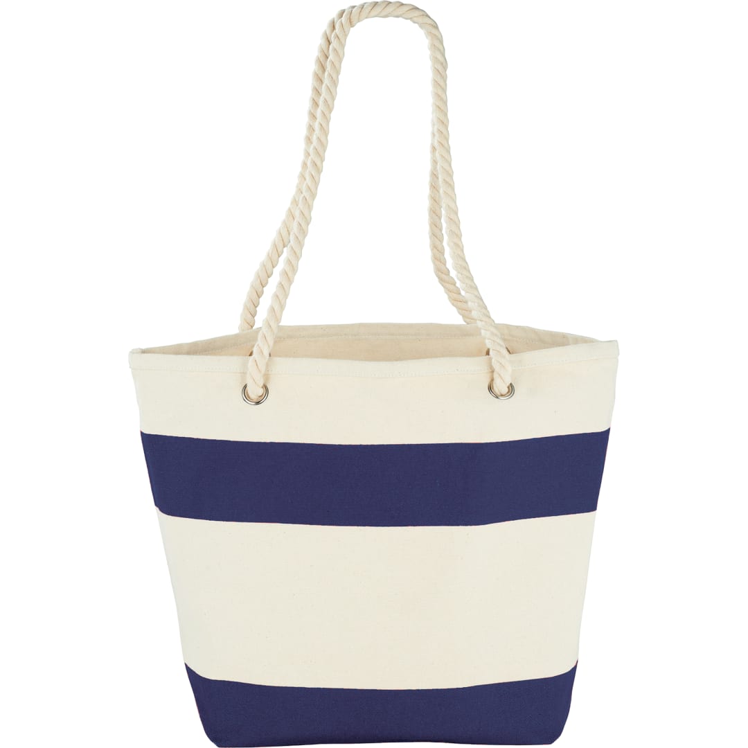 Front View of Blue Capri Stripes 12oz Cotton Canvas Shopper Tote plain