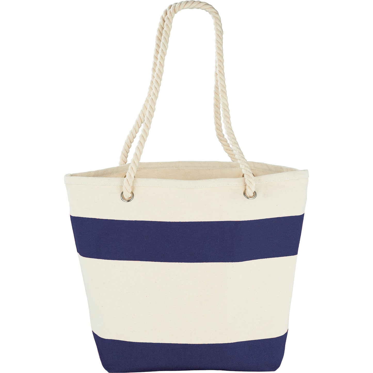 Front View of Blue Capri Stripes 12oz Cotton Canvas Shopper Tote plain