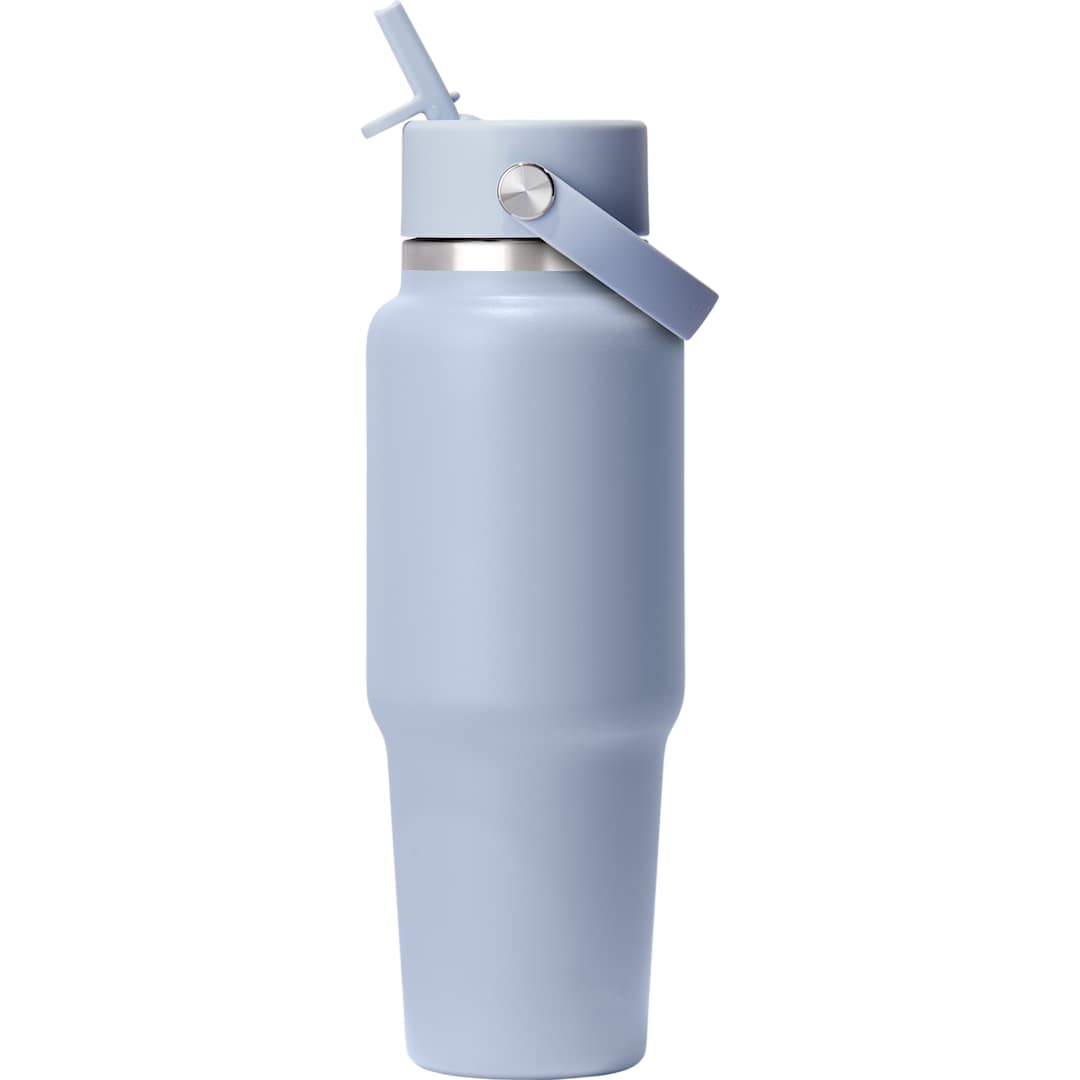 Front View of Blue Hydro Flask® Travel Bottle w/ Flex Straw Cap 32oz plain