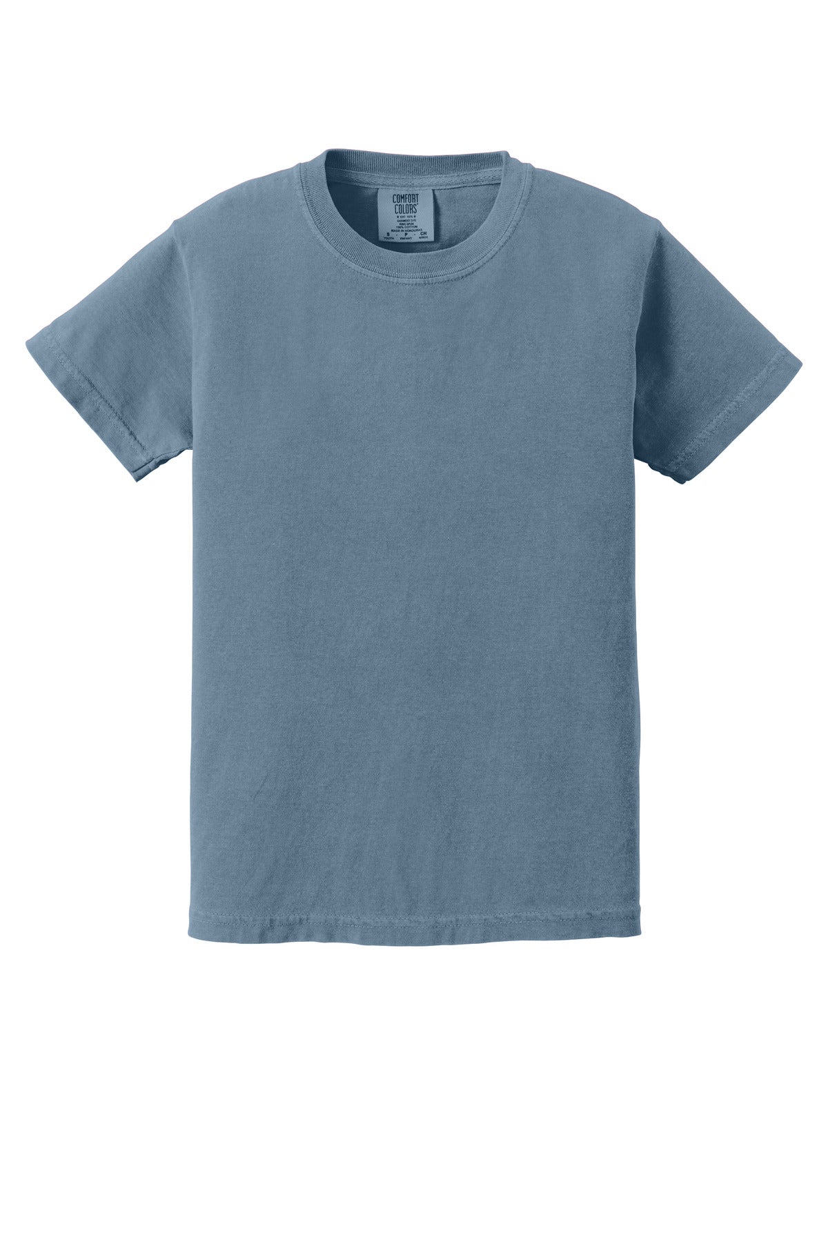 Front View of Blue Jean COMFORT COLORS Youth Heavyweight Ring Spun Tee. 9018