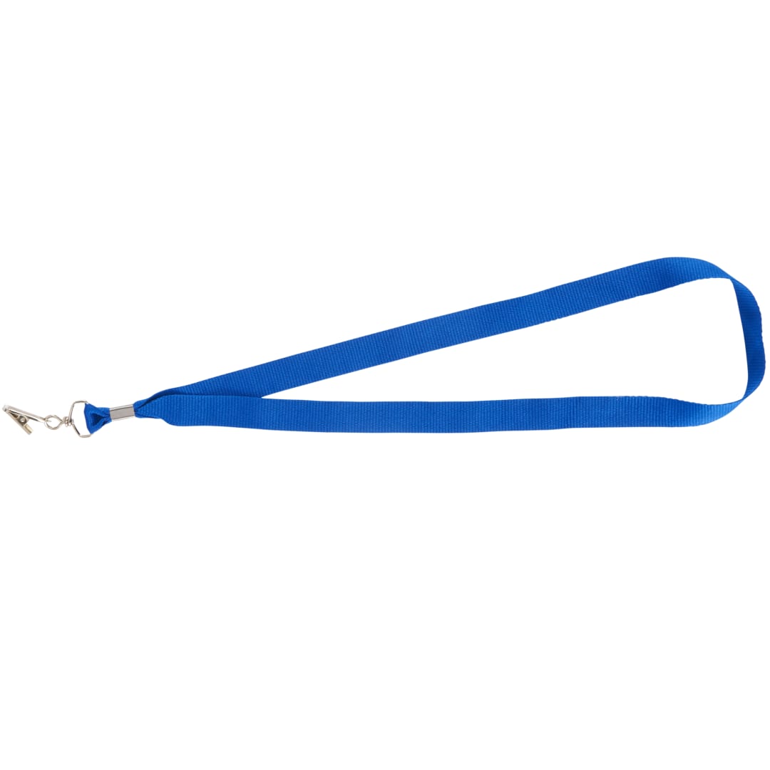 Front View of Blue Lanyard with Bulldog Clip plain