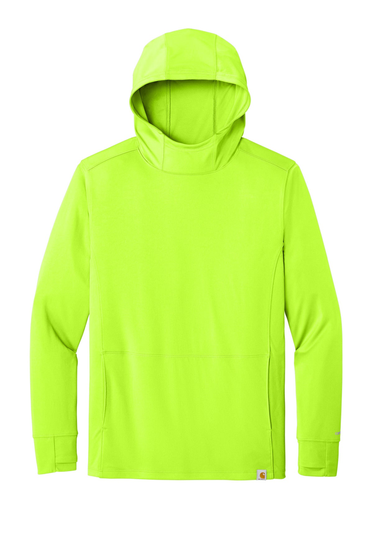Front View of BriteLime Carhartt Force Sun Defender Long Sleeve Hooded T-Shirt CT106923