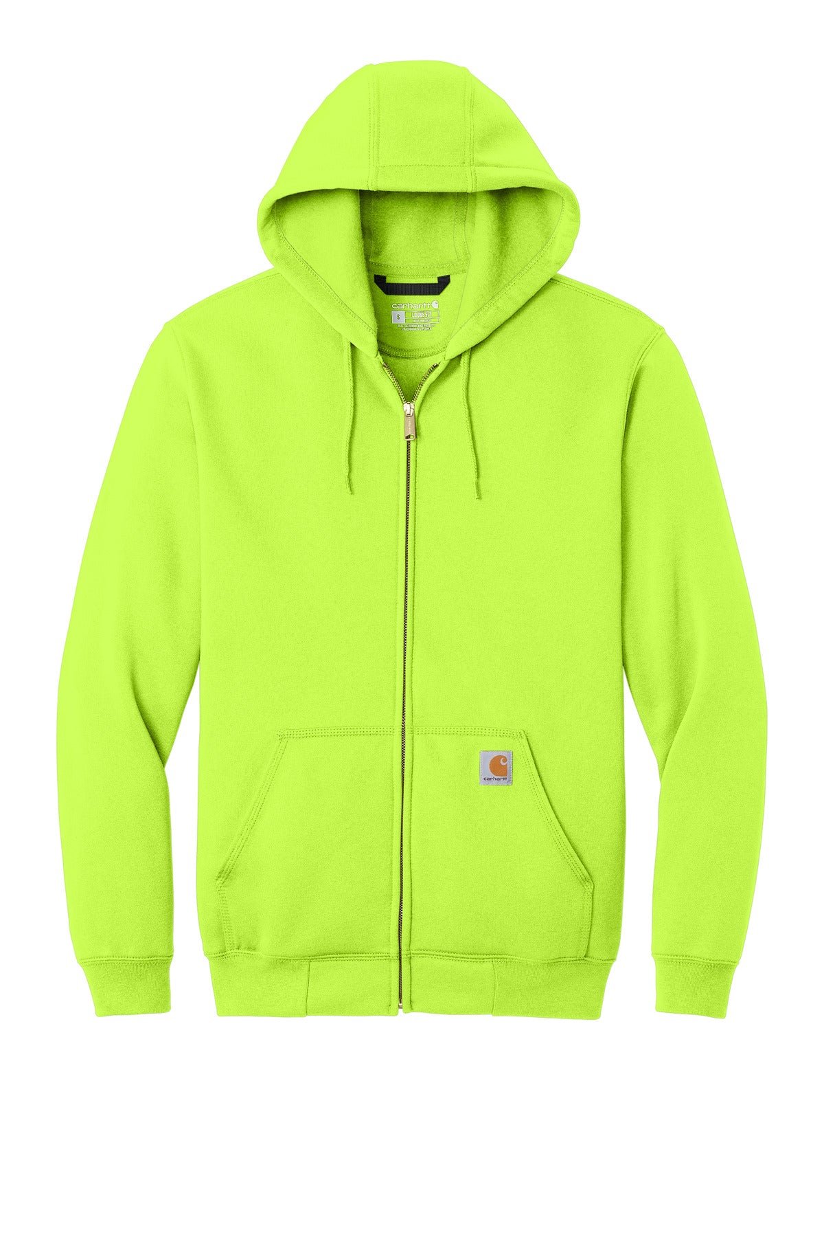 Front View of BriteLime Carhartt Midweight Hooded Zip-Front Sweatshirt. CTK122