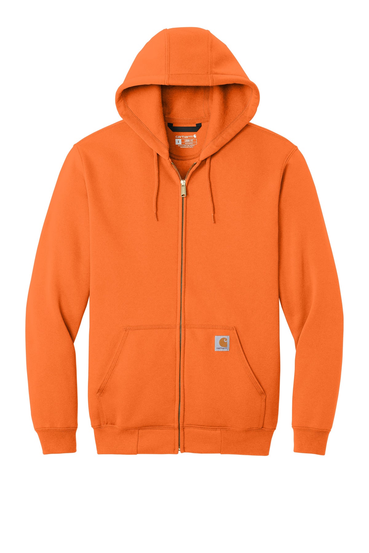 Front View of BriteOrng Carhartt Midweight Hooded Zip-Front Sweatshirt. CTK122