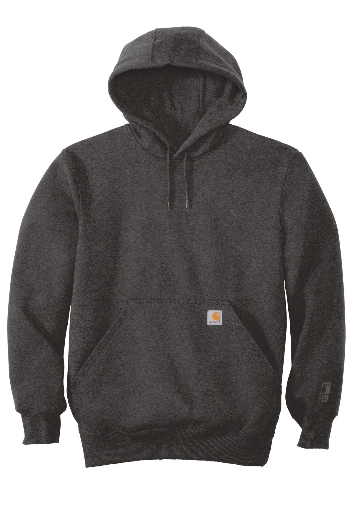 Front View of Carbon Heather Carhartt Rain Defender Paxton Heavyweight Hooded Sweatshirt. CT100615