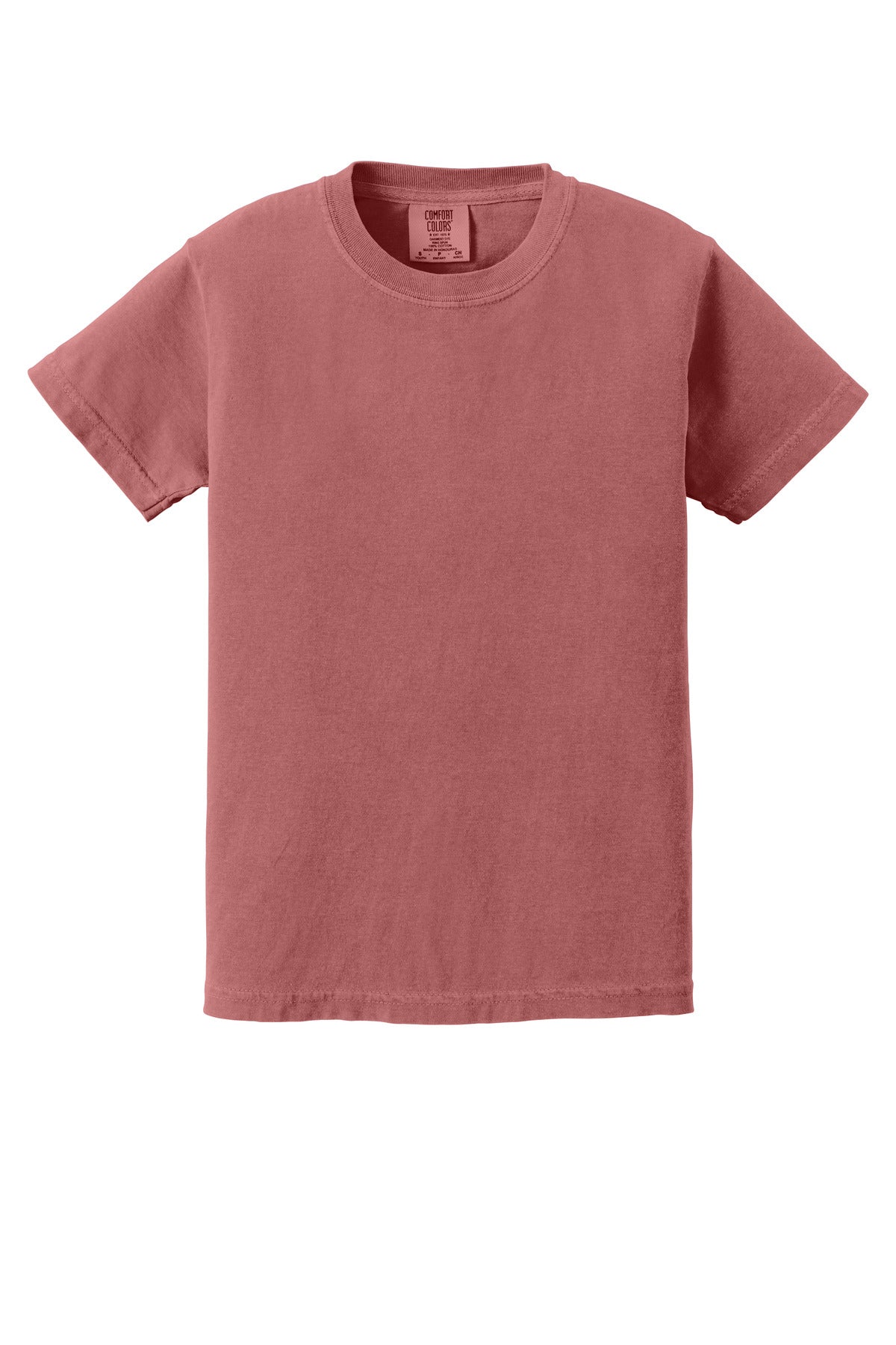 Front View of Crimson COMFORT COLORS Youth Heavyweight Ring Spun Tee. 9018