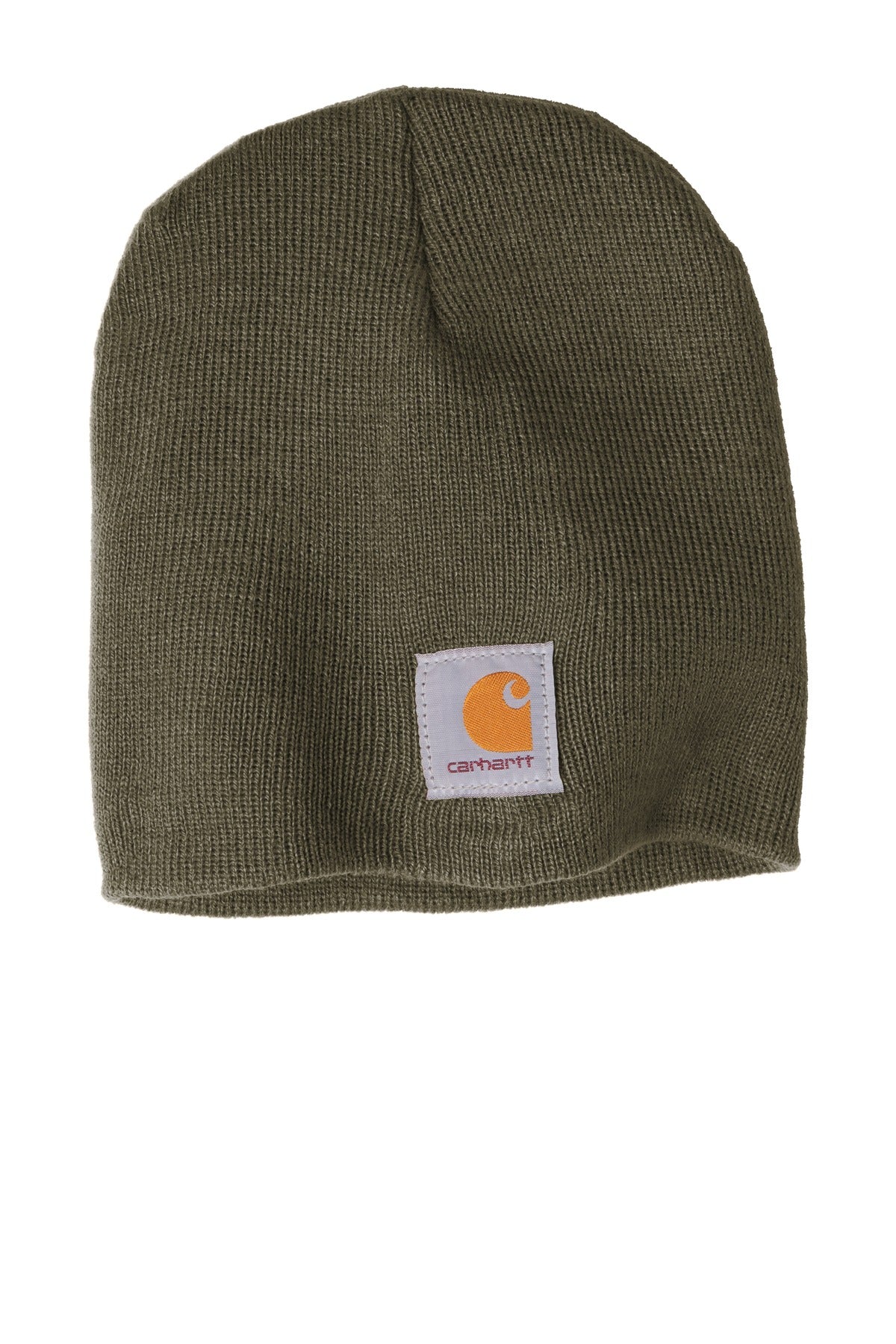 Front View of Dark Green Carhartt Acrylic Knit Hat. CTA205