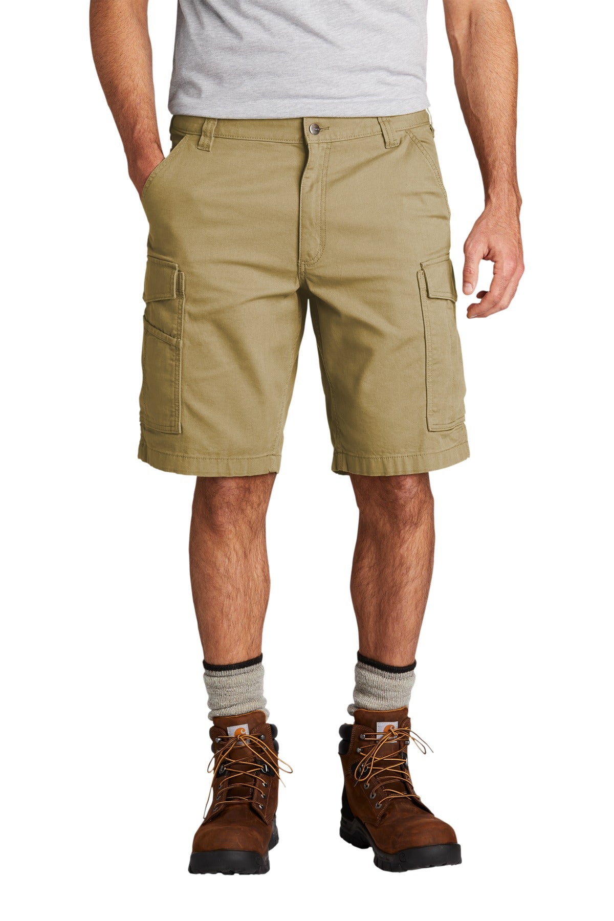 Front View of Dark Khaki Carhartt Rugged Flex Rigby Cargo Short CT103542
