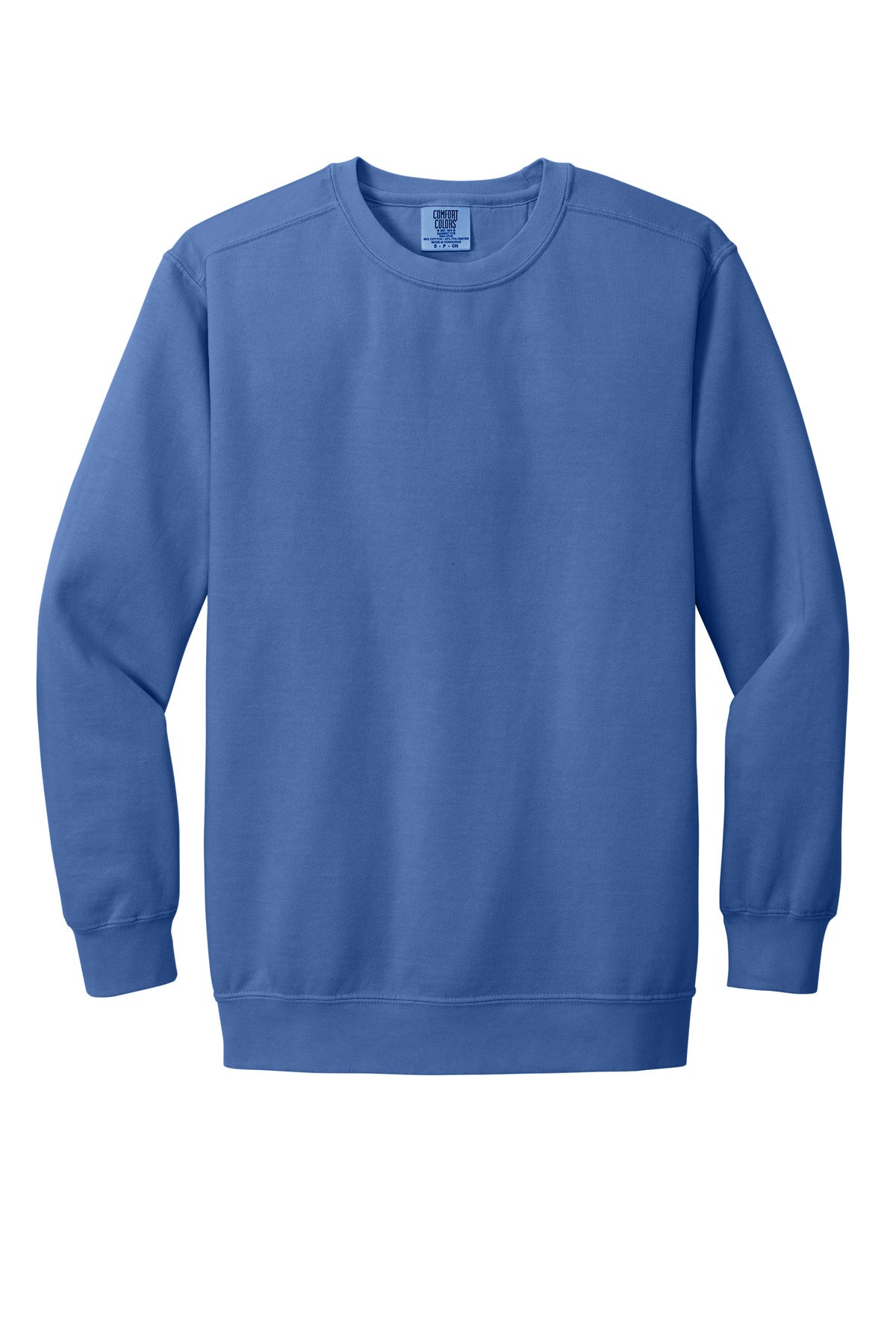 Front View of Flo Blue COMFORT COLORS Ring Spun Crewneck Sweatshirt. 1566