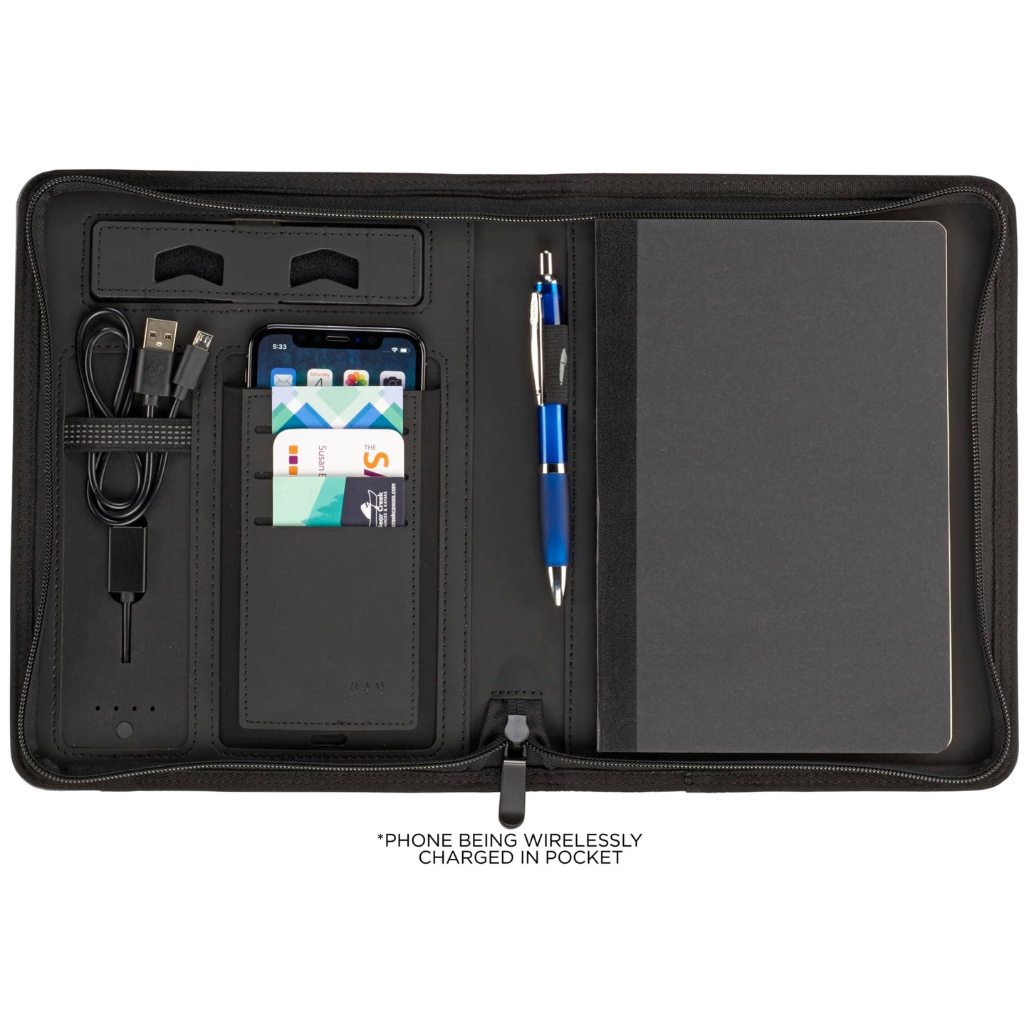 Front View of Gray Stockton 5000 mAh Wireless Charging Journal