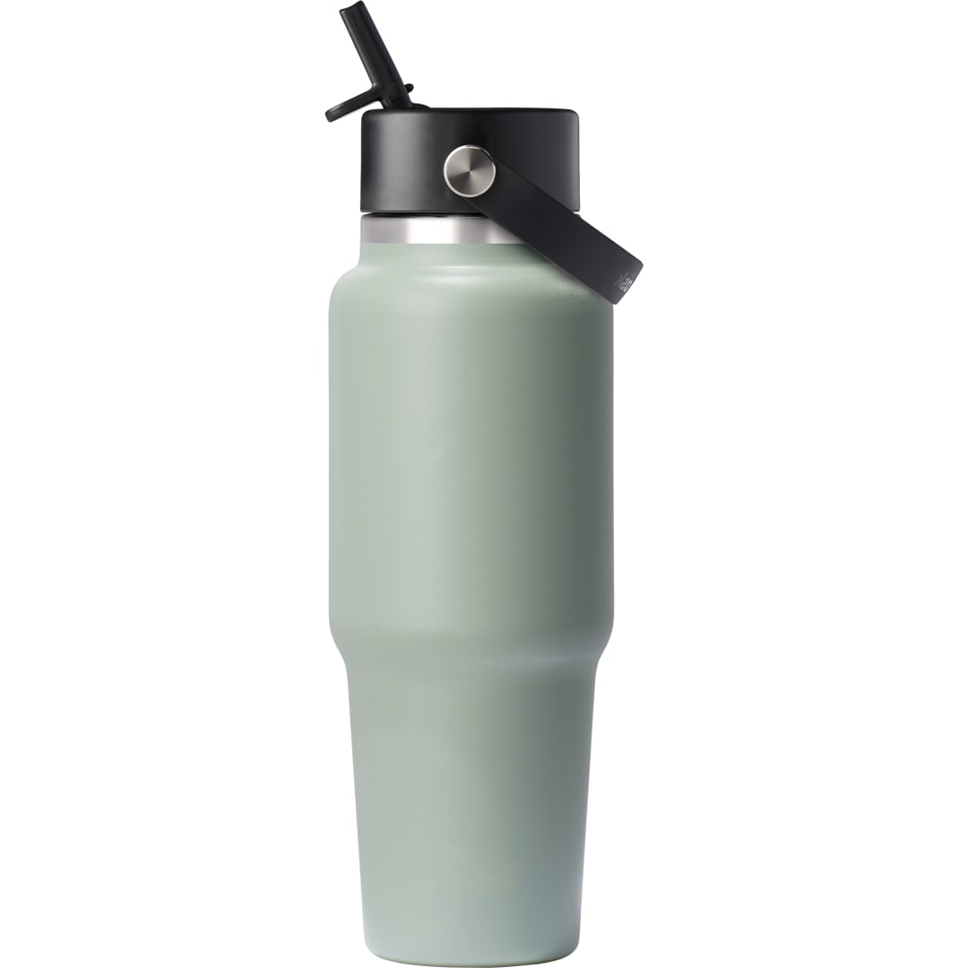 Front View of Green Hydro Flask® Travel Bottle w/ Flex Straw Cap 32oz plain