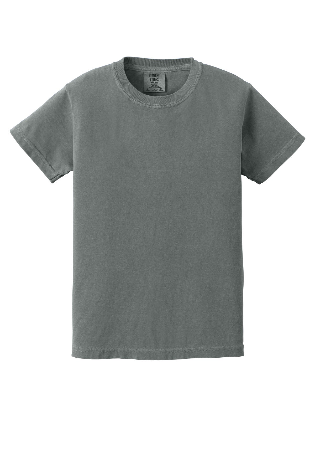 Front View of Grey COMFORT COLORS Youth Heavyweight Ring Spun Tee. 9018