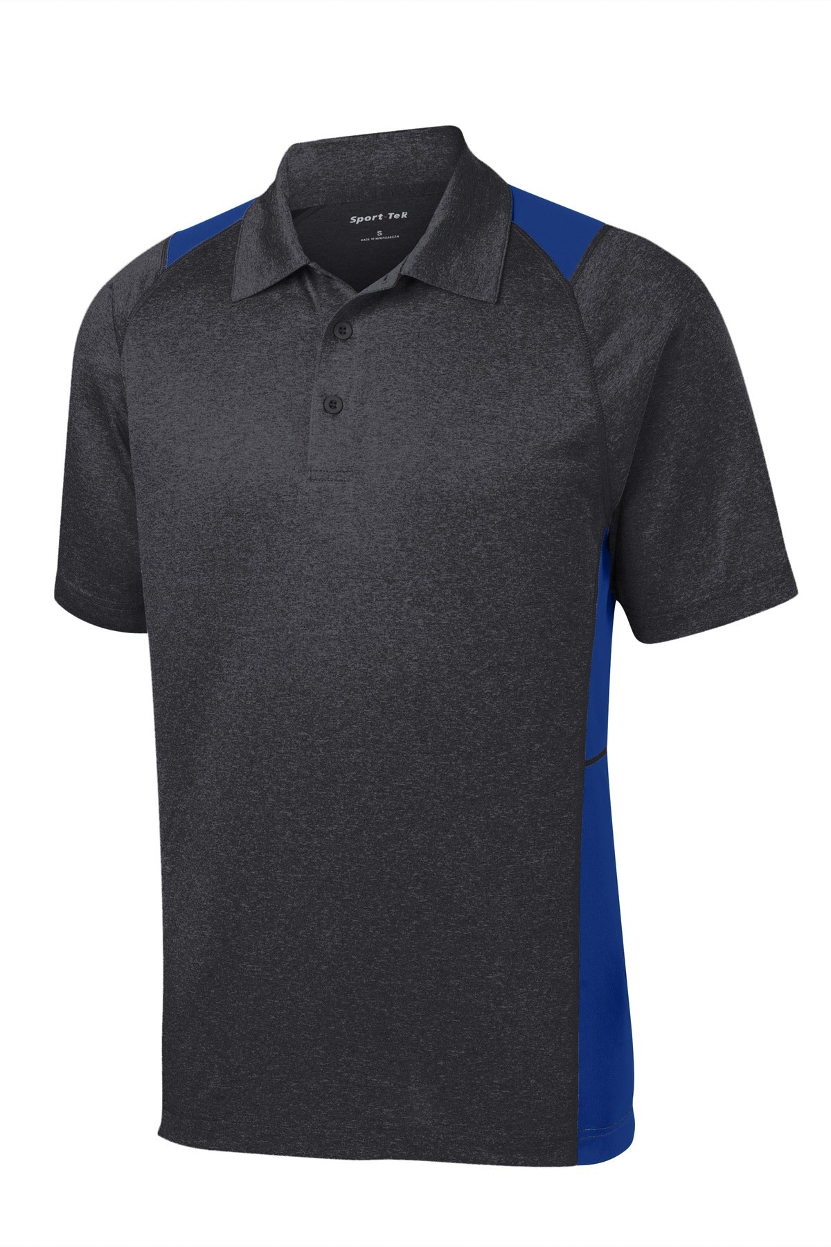 Front View of Grph He/Tr Roy Sport-Tek Heather Colorblock Contender Polo. ST665
