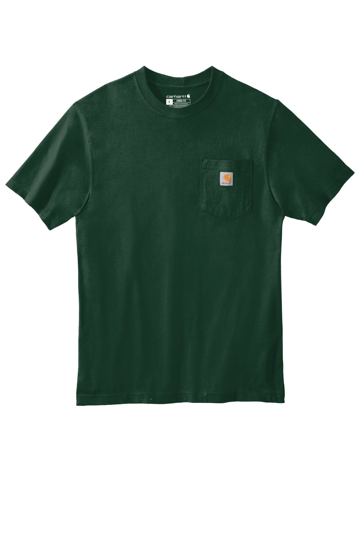Front View of Hunter Green Carhartt Workwear Pocket Short Sleeve T-Shirt. CTK87