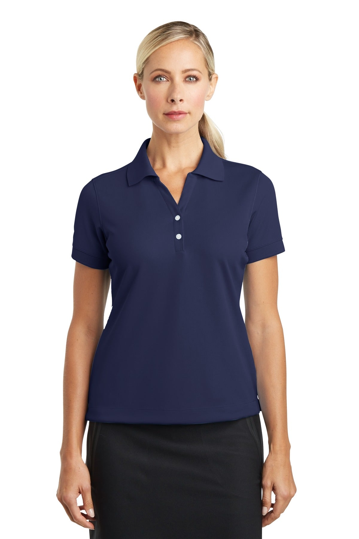 Front View of Midnight Navy Nike Women's Dri-FIT Classic Polo. 286772