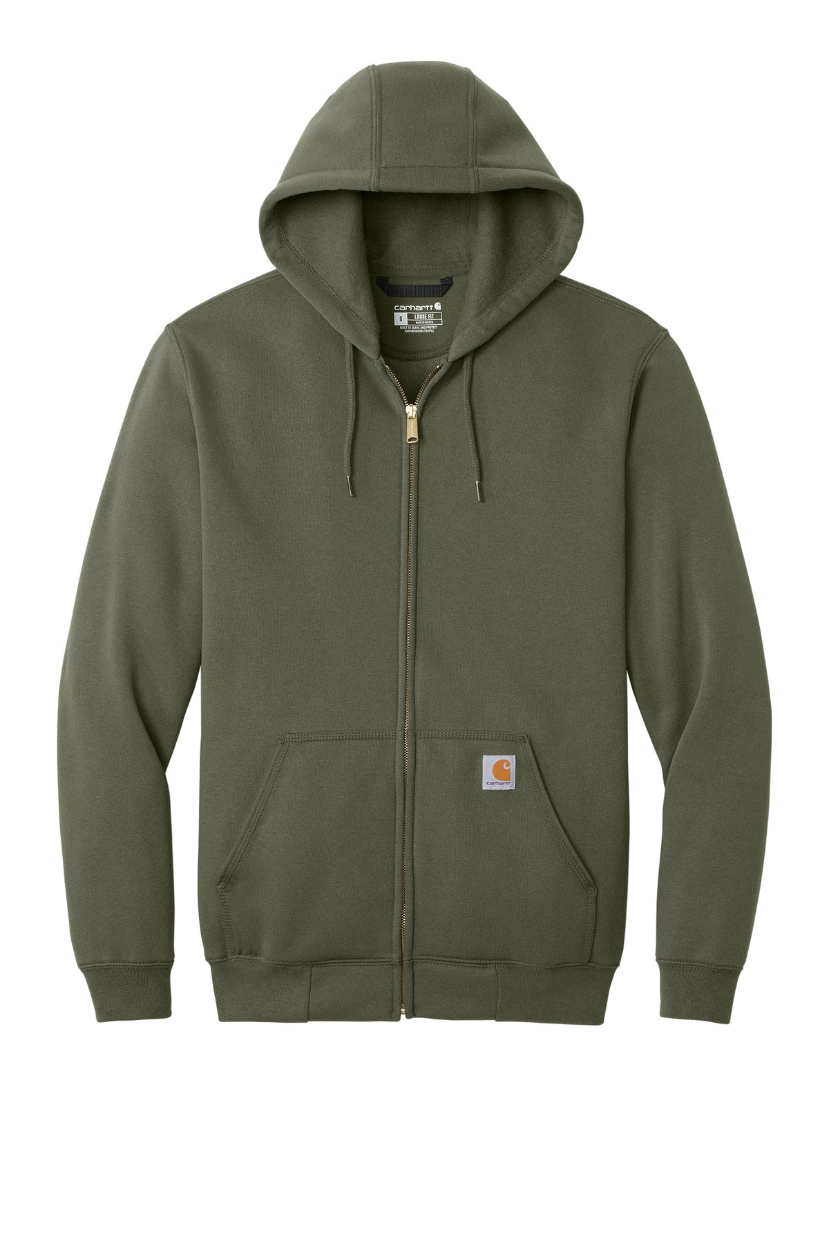 Front View of Moss Carhartt Midweight Hooded Zip-Front Sweatshirt. CTK122
