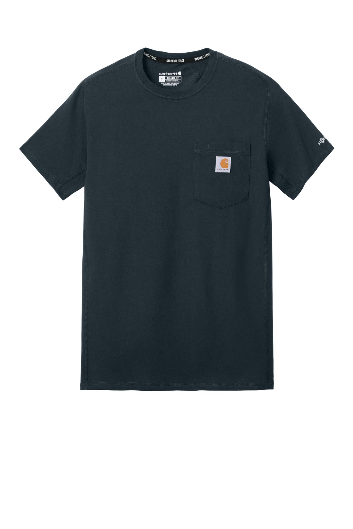 Front View of Navy Carhartt Force Short Sleeve Pocket T-Shirt CT106652