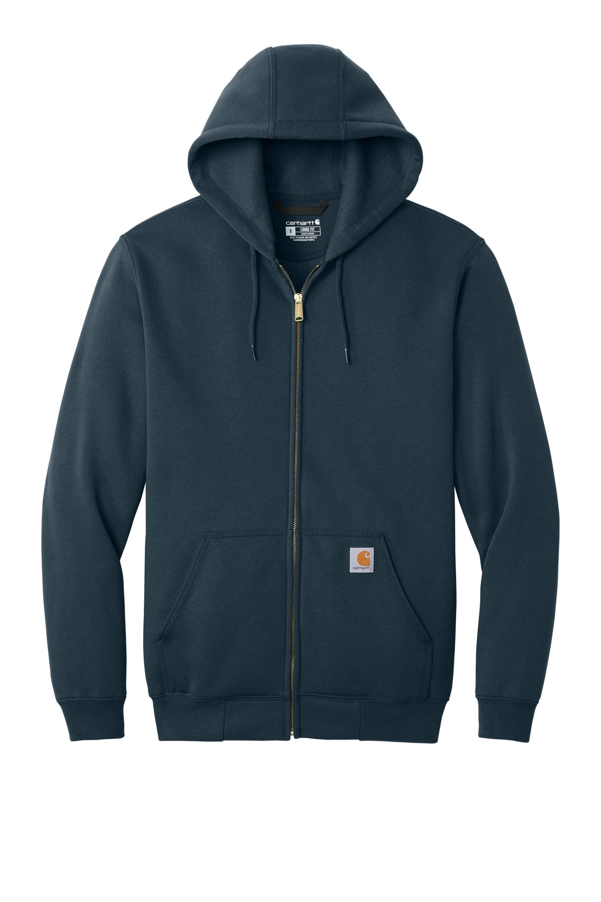Front View of New Navy Carhartt Midweight Hooded Zip-Front Sweatshirt. CTK122