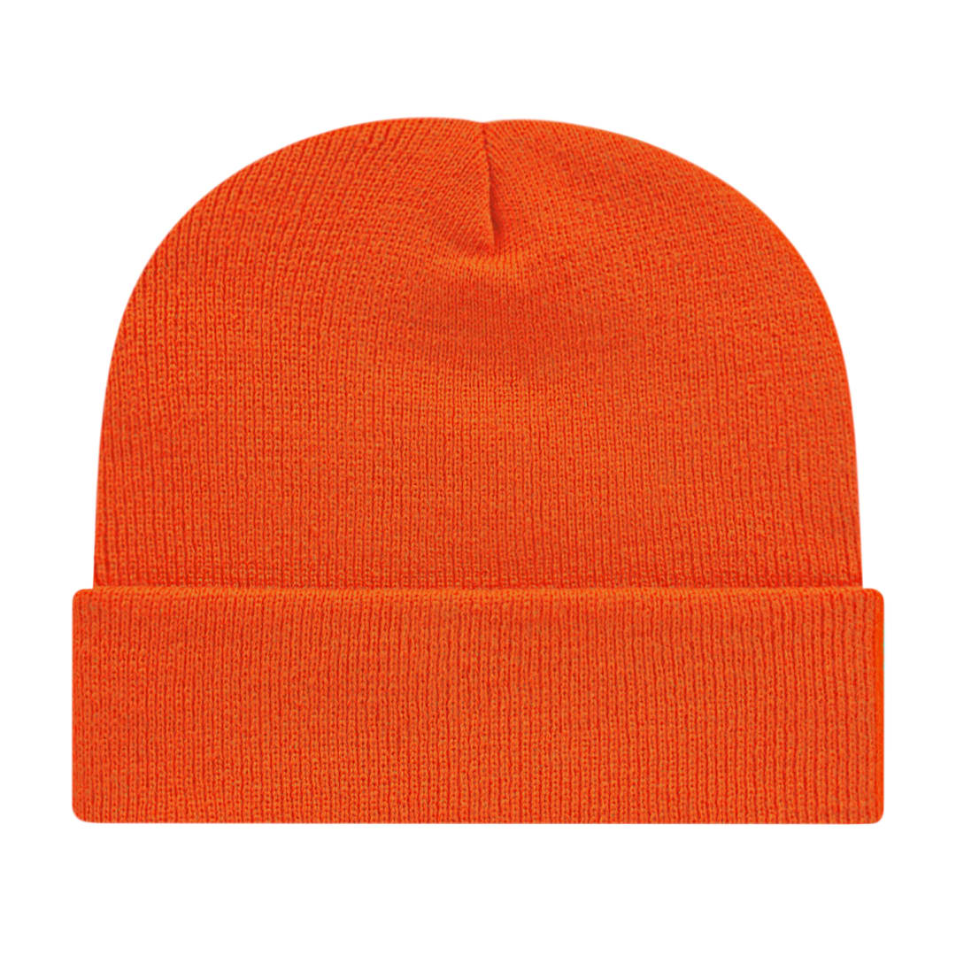 Front View of Orange Cap America Knit Cap with Cuff plain