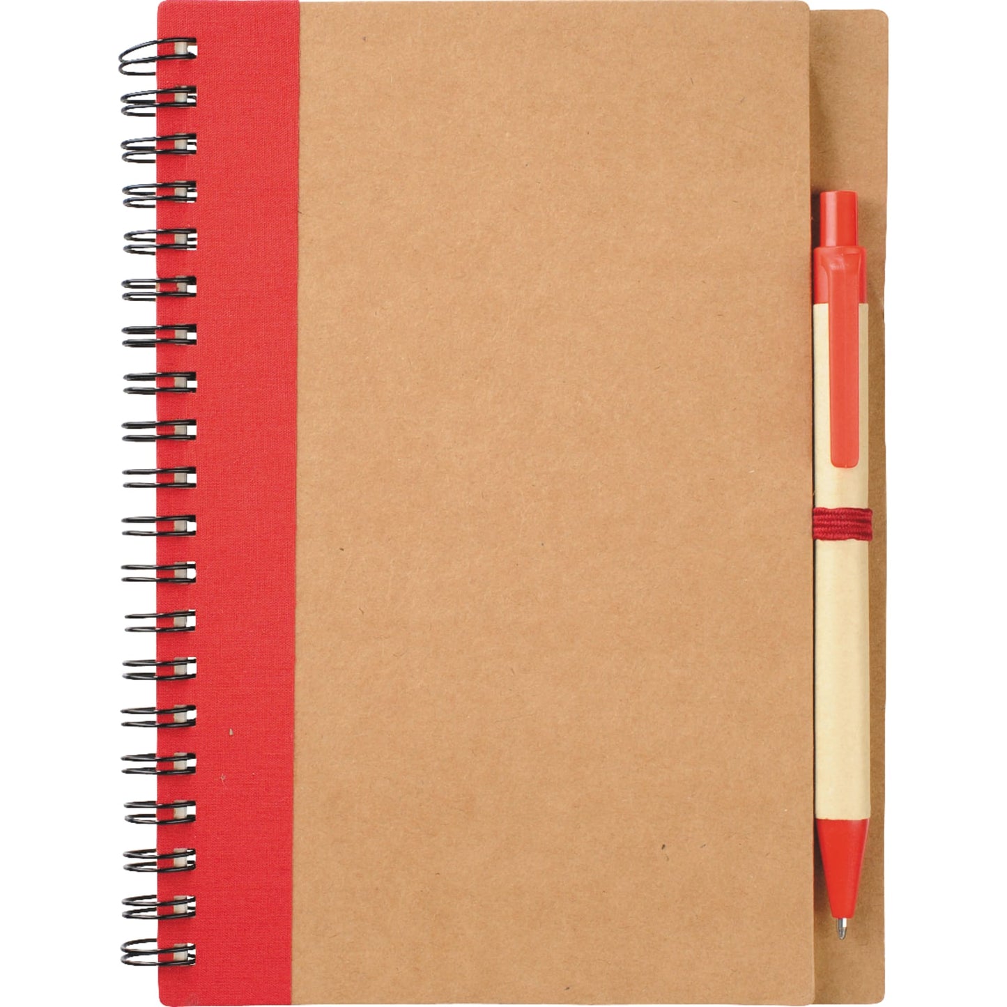 Front View of Red 5" x 7" FSC® Mix Eco Spiral Notebook with Pen plain