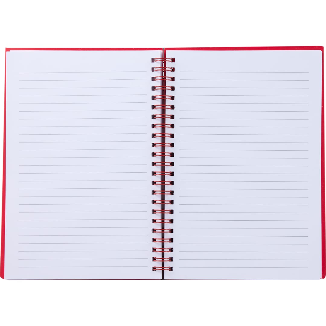 Front View of Red 5.5" x 8.5" Spiral Notebook with Clear Pocket plain