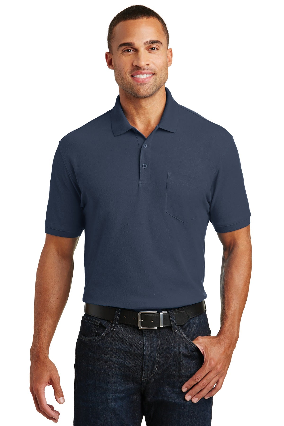 Front View of River Blue Nvy Port Authority Core Classic Pique Pocket Polo. K100P