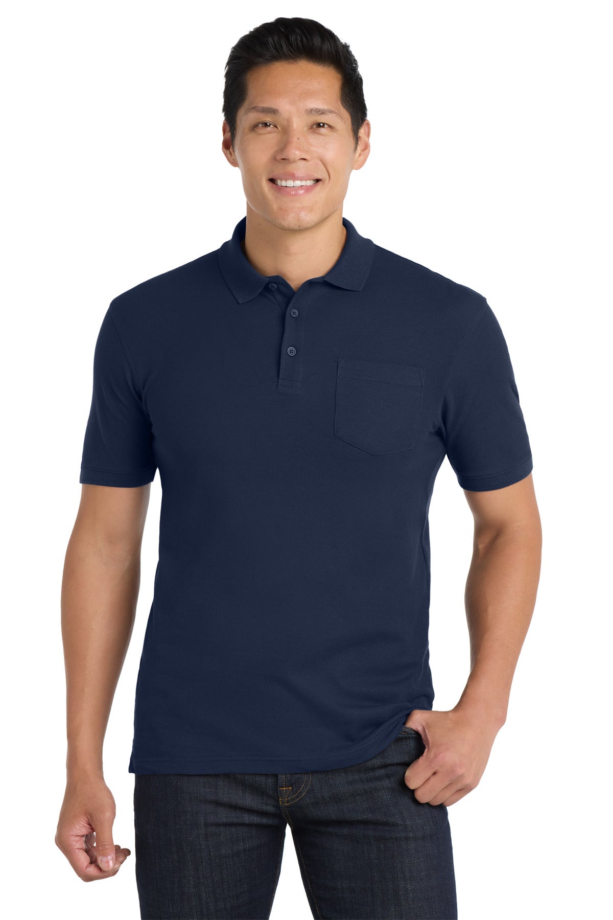 Front View of River Blue Nvy Port Authority Core Classic Pique Pocket Polo. K100P