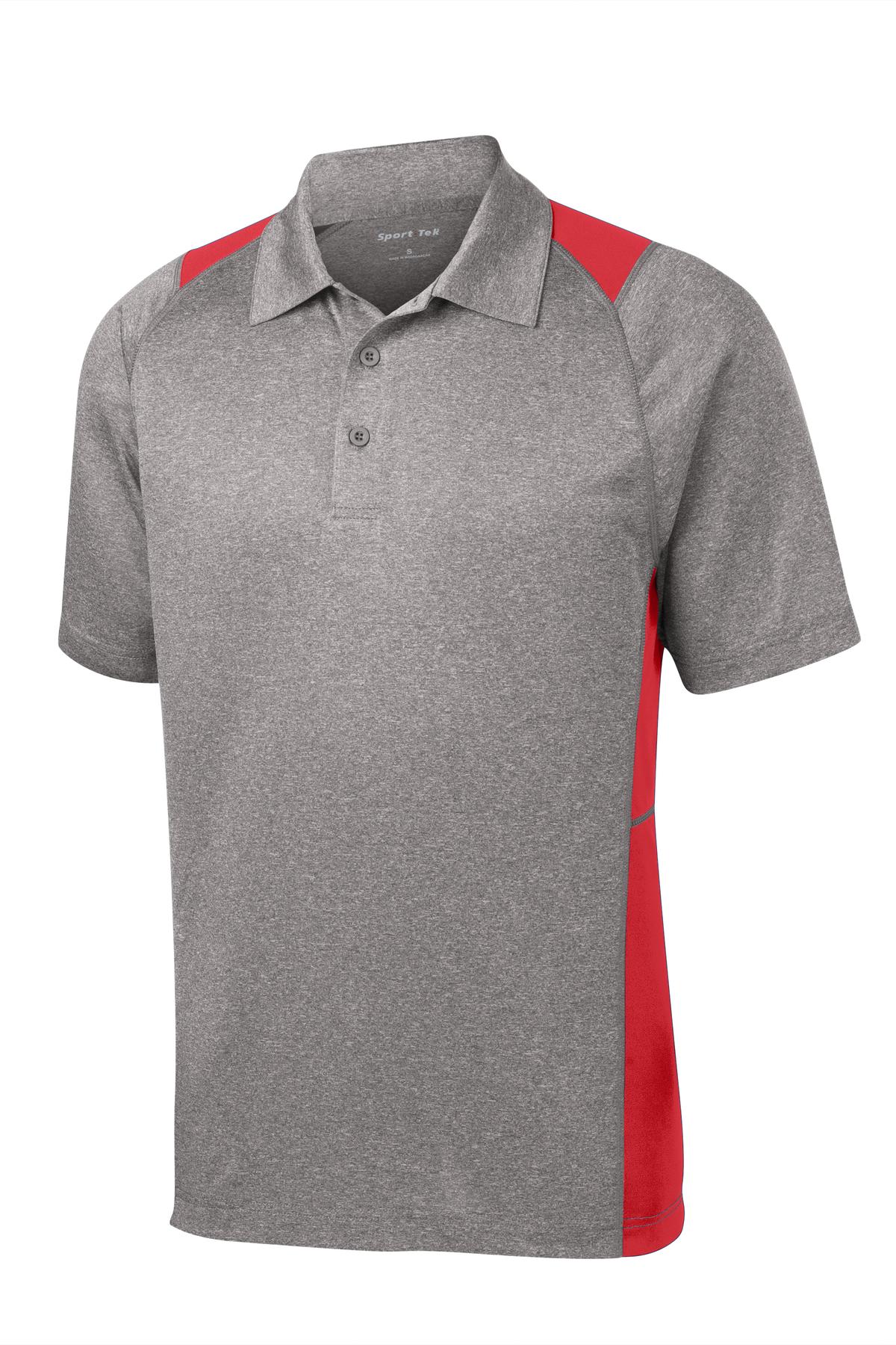 Front View of Vnt He/Tr Red Sport-Tek Heather Colorblock Contender Polo. ST665