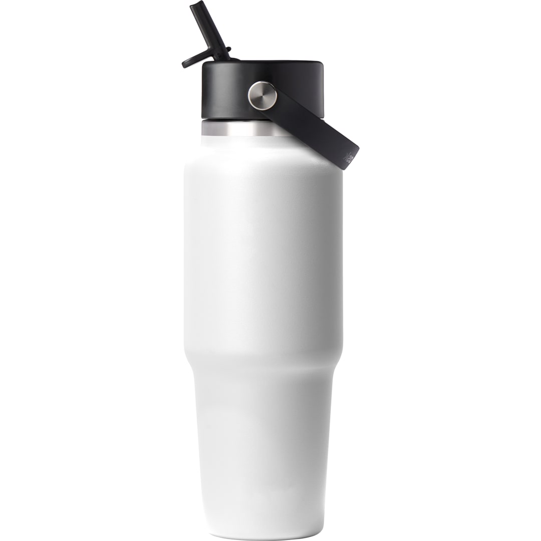 Front View of White Hydro Flask® Travel Bottle w/ Flex Straw Cap 32oz plain