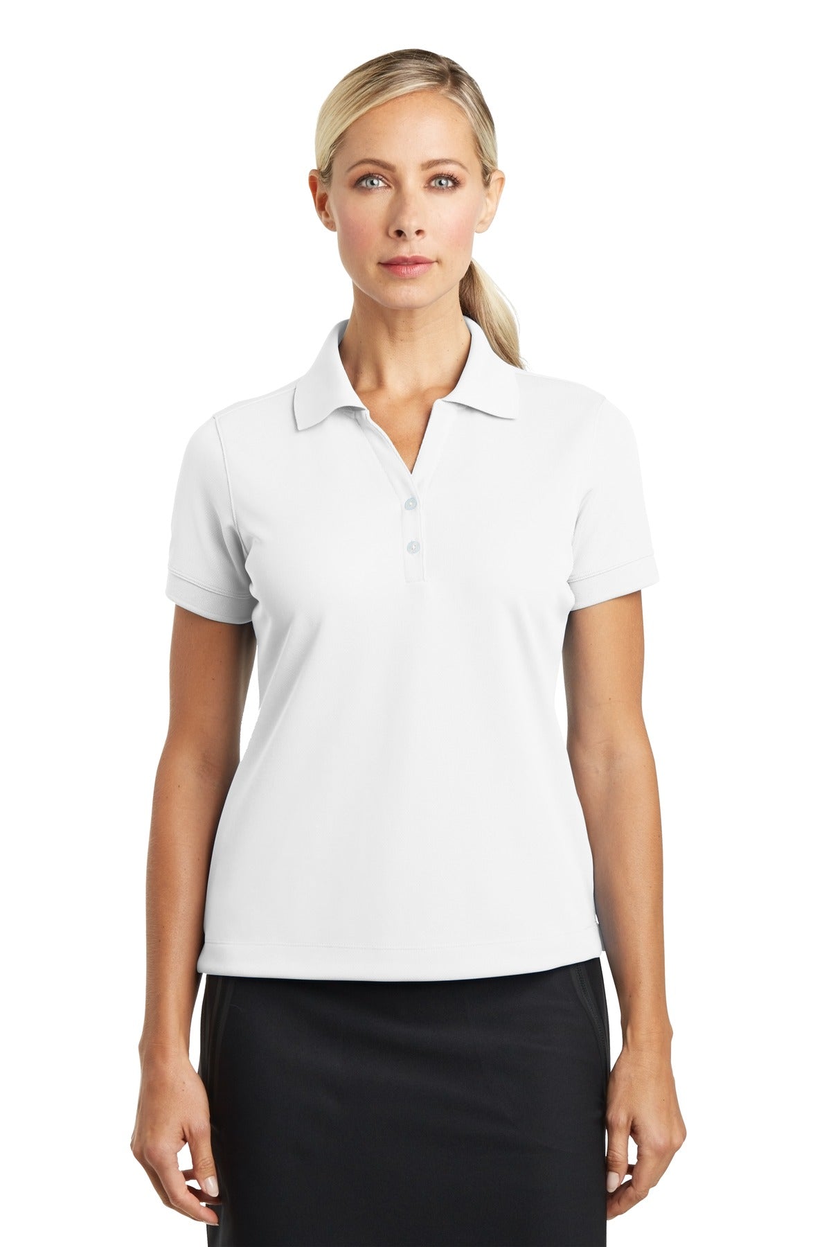 Front View of White Nike Women's Dri-FIT Classic Polo. 286772
