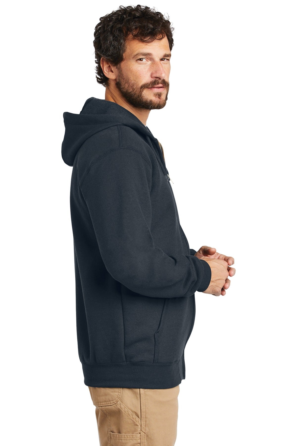 New Navy Carhartt Midweight Hooded Zip-Front Sweatshirt. CTK122