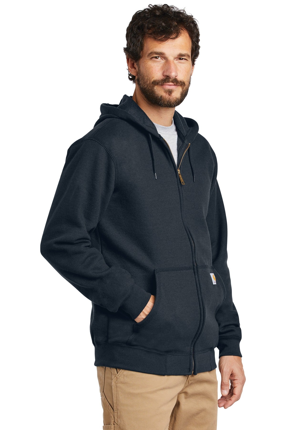 New Navy Carhartt Midweight Hooded Zip-Front Sweatshirt. CTK122
