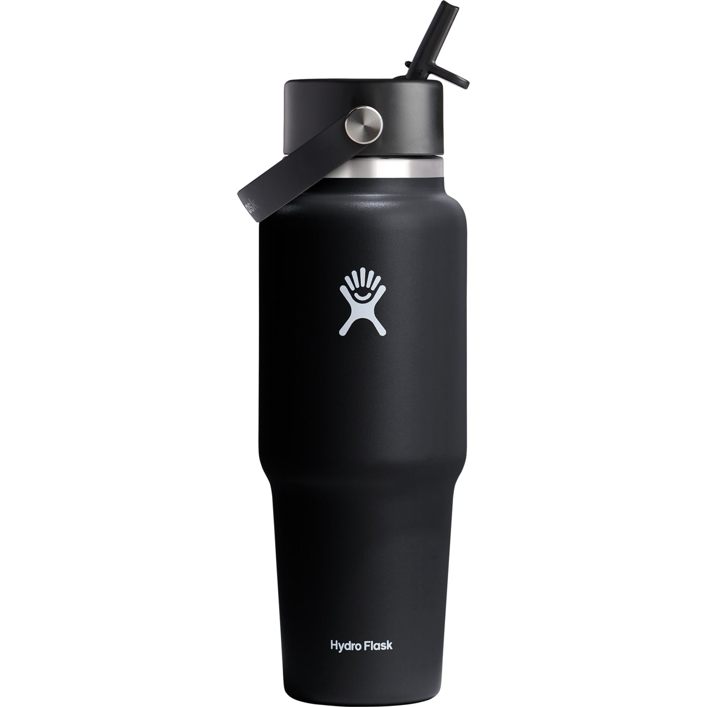 Rear View of Black Hydro Flask® Travel Bottle w/ Flex Straw Cap 32oz