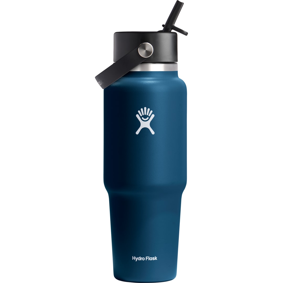 Rear View of Blue Hydro Flask® Travel Bottle w/ Flex Straw Cap 32oz