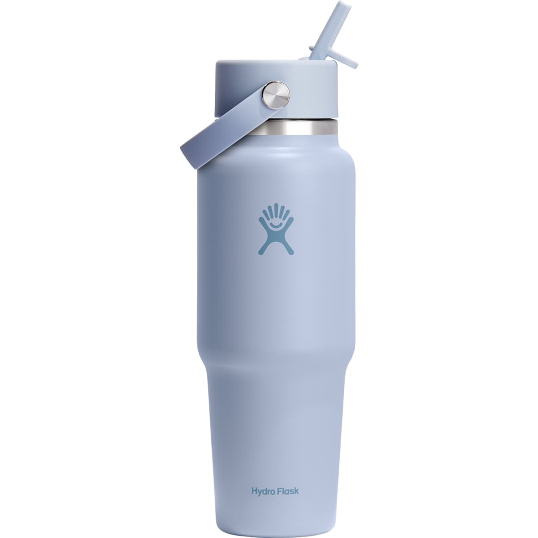 Rear View of Blue Hydro Flask® Travel Bottle w/ Flex Straw Cap 32oz